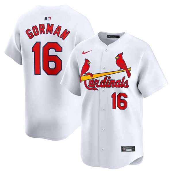 Mens St. Louis Cardinals #16 Nolan Gorman White 2024 Home Limited Stitched Baseball Jersey Dzhi